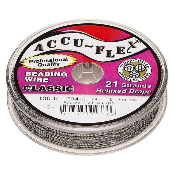 Beading wire, Accu-Flex&reg;, nylon and stainless steel, clear, 21 strand, 0.024-inch diameter. Sold per 100-foot spool. image number 0