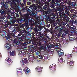 Seed bead, Miyuki, glass, transparent purple color-lined blue, (TR1832), #5 triangle. Sold per 250-gram pkg.