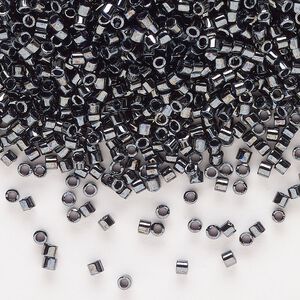 Seed bead, Delica&reg;, glass, pkg/50g, #10 round, opaque metallic gunmetal (DBM-0001).
