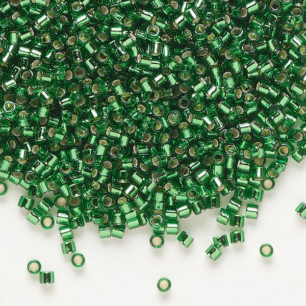 Seed bead, Delica&reg;, glass, pkg/50g, #10 round, transparent silver-lined green (DBM-0046). image number 0