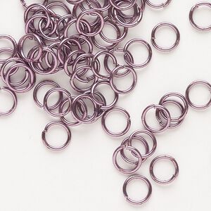 Jump ring 1pkg80 steel, 6mm round, 21 gauge / 4.4mm inside diameter / pink