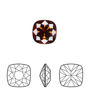 Fancy stone 6pk smoked amber foil back, Crystal Passions&reg; 12mm square 4470