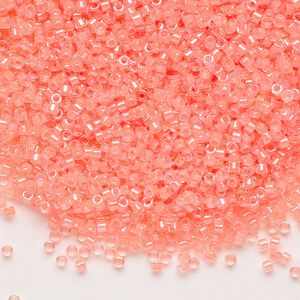 Seed bead, Delica&reg;, glass, pkg/50g, #11 round, translucent luminous inside dyed color flamingo (DB-2034).
