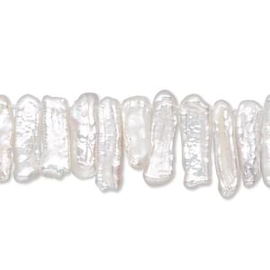 Pearl, cultured freshwater (bleached), white, 14x5mm-21x7mm top-drilled stick, C- grade, Mohs hardness 2-1/2 to 4. Sold per 15-1/2" to 16" strand.