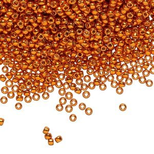 Seed bead, TOHO BEADS&reg;, glass, pkg/7.5g, #11 round, opaque galvanized PermaFinish saffron (TR-11-PF562).