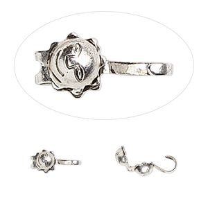 Bead tip bottom clamp-on 1pkg100 silver-plated, 7x5mm sun face / open loop, brass / antiqued / Hot Tips&reg;