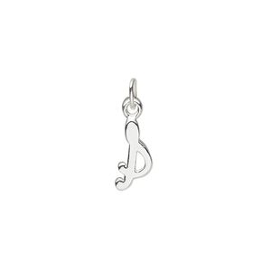 Charm, sterling silver, 11x5mm Champagne cursive alphabet letter "S." Sold individually.