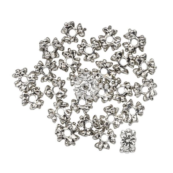 Bead 1pkg24 "pewter", 6x4mm flower rondelle, antiqued image number 0