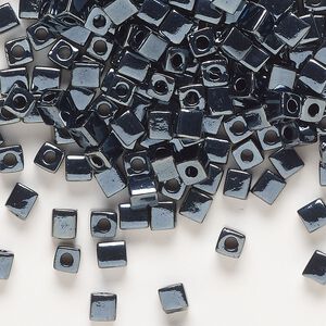 Seed bead, Miyuki, glass, pkg/250g, 3.5-3.7mm square, opaque metallic gunmetal (SB-451).