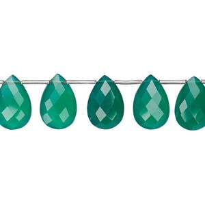 Green onyx 1pkg11, top-drilled faceted puffed teardrop bead B grade, 12x8mm