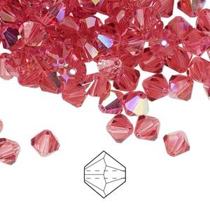 Bead 144pk Indian pink AB, Preciosa Czech crystal 6mm bicone