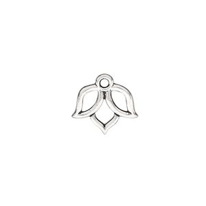 Charm, TierraCast&reg;, "Make a Statement" collection, antique silver-plated pewter (tin-based alloy), 14x11mm double-sided open lotus with renewal theme. Sold per pkg of 20.