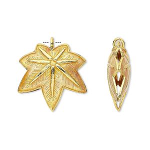 Charm, cloisonn&eacute;, enamel and gold-finished copper, orange, 20x20mm double-sided maple leaf. Sold per pkg of 4.