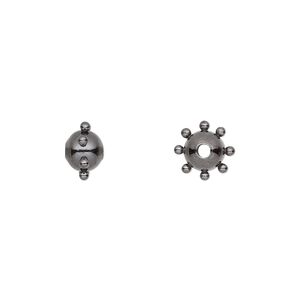 Bead 1pkg10 gunmetal-plated, 8x6mm studded round, steel