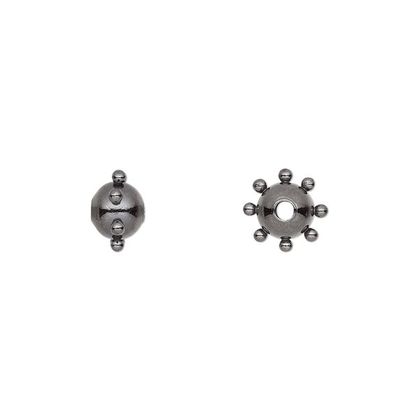 Bead 1pkg10 gunmetal-plated, 8x6mm studded round, steel image number 0