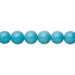 Bead, "turquoise" (resin) (imitation), 8mm round. Sold per 15-1/2" to 16" strand.