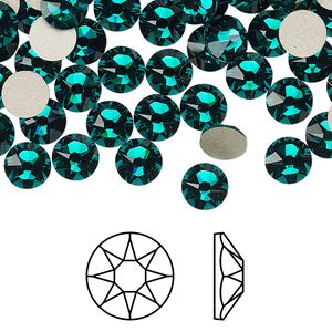 Flat back 144pk emerald foil back, Crystal Passions&reg; 6.32-6.5mm rose round SS30 2088