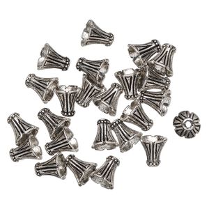 Cone 1pkg24 "pewter", 12x11mm / triangle design / 7.5mm inside diameter, silver-finished / antiqued