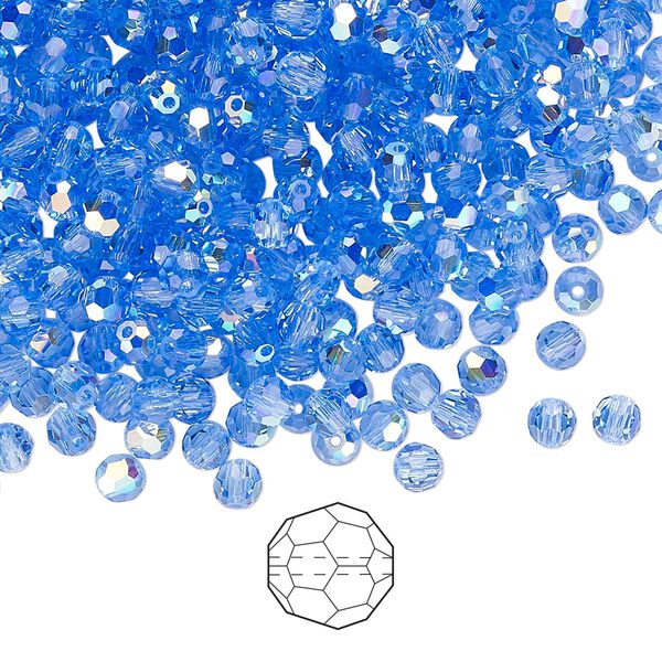 Bead 144pk sapphire AB, Preciosa Czech crystal 3mm round image number 0