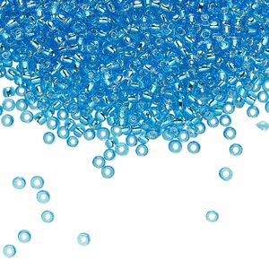 Seed bead, TOHO BEADS&reg;, glass, pkg/7.5g, #11 round, transparent silver-lined dark aqua (TR-11-23B).