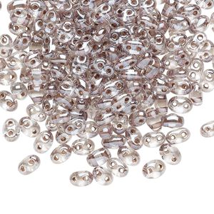 Seed bead, Preciosa Twin&trade; Czech glass, pkg/250g, 5x2.5mm oval, transparent mocha terra color-lined clear, (38618).