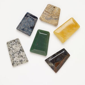 Multi-gemstone 1pkg6, top-drilled puffed / flat trapezoid focal mix 34x28mm-48x37mm
