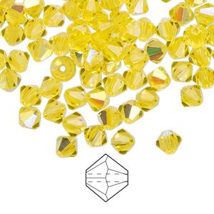 Bead 24pk citrine AB, Preciosa Czech crystal 5mm bicone