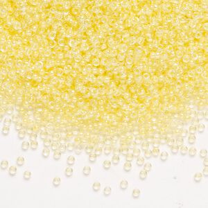 Seed bead, Miyuki, glass, pkg/35g, #15 rocaille, translucent yellow-lined luster crystal clear (RR-201).