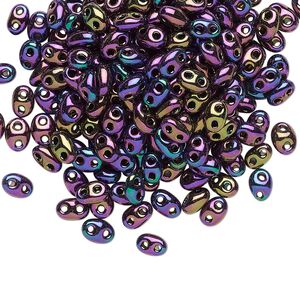 Seed bead, Preciosa Twin&trade; Czech glass, pkg/250g, 5x2.5mm oval, opaque rose iris black, (59195).