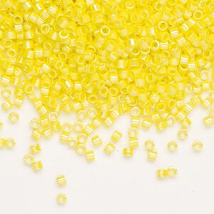 Seed bead, Delica&reg;, glass, pkg/7.5g, #10 round, opaque rainbow yellow (DBM-0160).