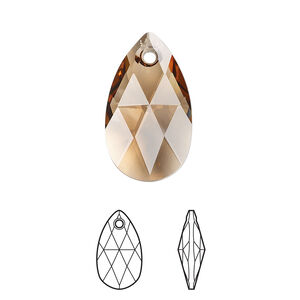 Drop 1pkg96 light smoked topaz, Swarovski&reg; ReCreated&trade;, 22mm pendant faceted pear 6106