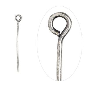 Eye pin 1pkg100 silver-plated, 1 inch, 21 gauge brass antique