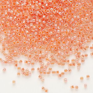 Seed bead, Delica&reg;, glass, pkg/50g, #11 round, opaque inside dyed color luster salmon (DB-0235).