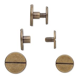 Rivet, twist-in, antique brass-plated brass, 12x6mm with 12mm flat round and 3mm shank. Sold per pkg of (4) 2-piece sets.