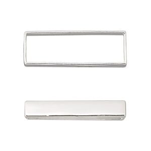 Bead frame 1pkg1 sterling silver, 30x10mm open rectangle / fits up to 8mm bead