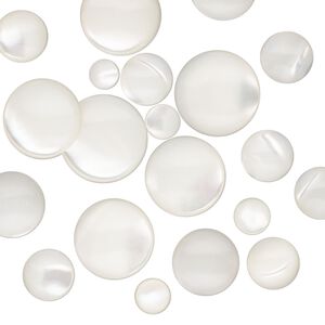 Cabochon, mother-of-pearl shell (bleached), 4-12mm non-calibrated round. Sold per pkg of 20.