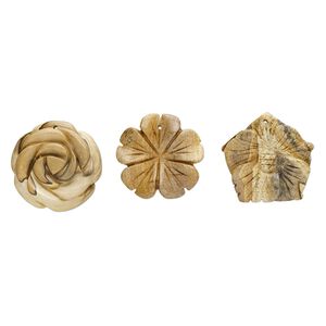 Picture jasper 1pkg3, top-drilled carved flower focal natural mix 40x33mm-41x40mm