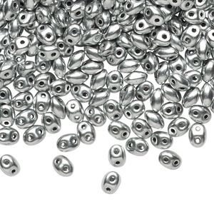 Bead, Preciosa Twin&trade;, Pressed Twin, Czech pressed glass, opaqe silver, 5x2.5mm oval with (2) 0.7-0.8mm holes. Sold per 250-gram pkg.