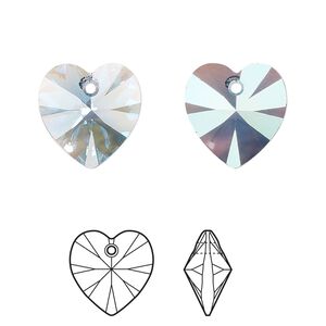 Drop 144pk aquamarine shimmer, Swarovski&reg; 14mm pendant heart 6228