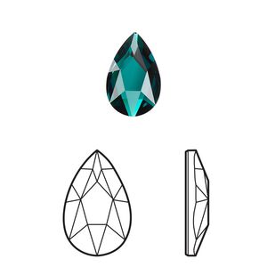 Flat back 6pk emerald foil back, Crystal Passions&reg; 14x9mm pear 2303