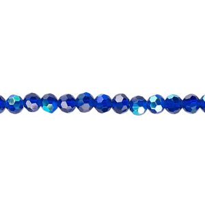 Bead 1pk 32 facets translucent cobalt blue AB, Celestial Crystal&reg; 4mm round 15.5-16 inch