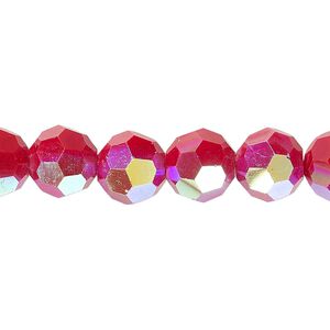 Bead 1pk 32 facets opaque red AB, Celestial Crystal&reg; 10mm round 15.5-16 inch