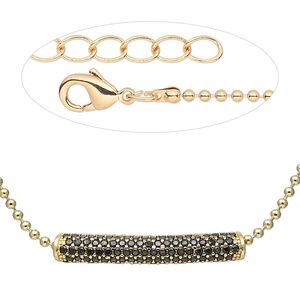 Necklace, Everyday Jewelry&trade;, cubic zirconia and gold-finished brass bead and gold-finished brass chain, 18 inches. Sold individually.