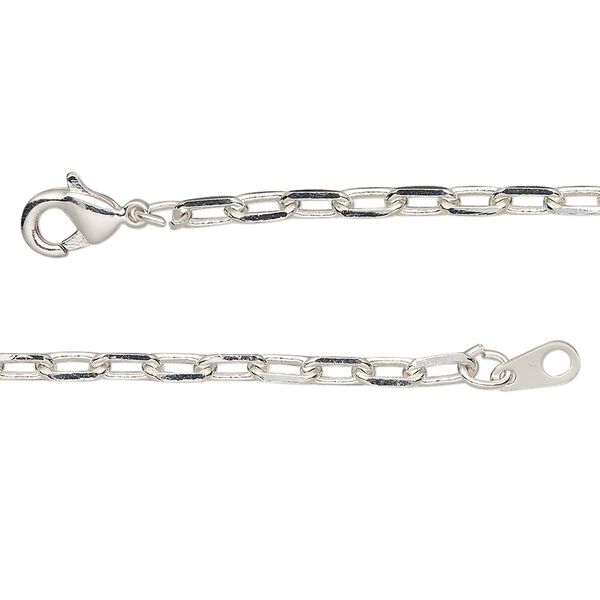 Chain 1pkg1 silver-plated paperclip, 3mm / lobster claw clasp, brass 36 inch image number 0