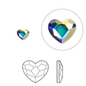 Flat back 2pk crystal AB foil back, Crystal Passions&reg; hotfix rhinestone 6x5mm heart 2808HF