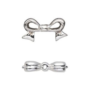 Bead, pewter (tin-based alloy), pkg/1, silver plate, 22x12mm double-sided bow, fits 10mm cube.