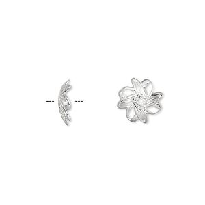 Bead cap, silver-plated brass, 10x3mm fancy leaf with cutouts, fits 10-12mm bead. Sold per pkg of 500.