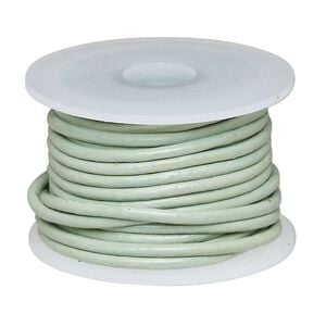 Cord, leather (dyed), sky blue, 1.4-1.6mm round. Sold per 5-yard spool.