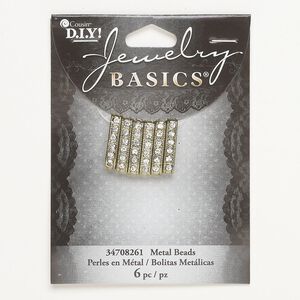 Spacer bar, "pewter" (zinc-based alloy) and glass, pkg/6, gold finish and clear, 20x6mm rectangle.