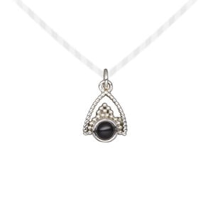 Drop 1pkg1, antiqued sterling silver and black onyx, 11x9mm beaded